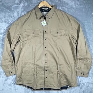 LL Bean Mens XL Tall Flannel Lined Hurricane Shirt Jacket Tan Teflon Repel NEW